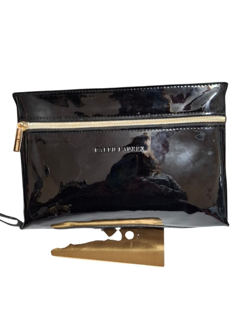 Ralph Lauren black patent cosmetics makeup bag Unused